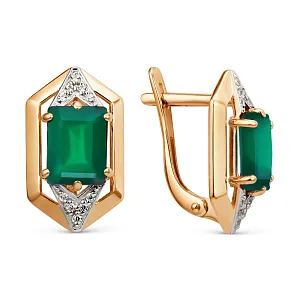 Серьги из красного золота с зелеными агатами