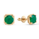 Серьги пусеты из красного золота с зелеными агатами