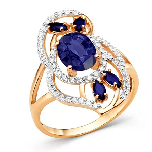 Кольцо из красного золота с сапфирами