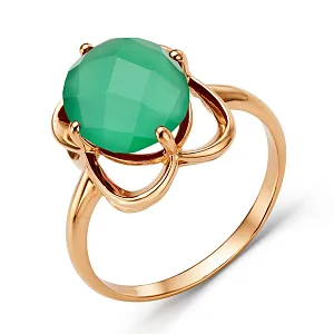 Кольцо из красного золота с зеленым агатом