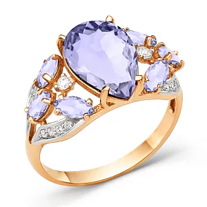 Кольцо из красного золота с аметистами