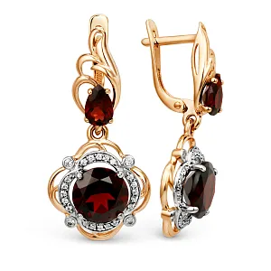 Серьги из красного золота с гранатами