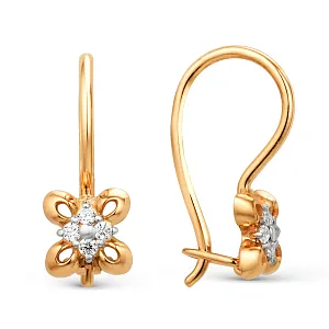 Серьги детские из красного золота с фианитами