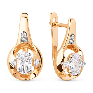 Серьги из красного золота с фианитами