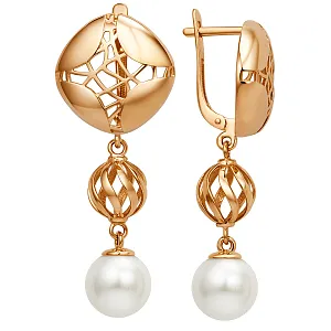 Серьги из красного золота с жемчугом