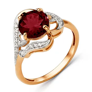 Кольцо из красного золота с гранатом
