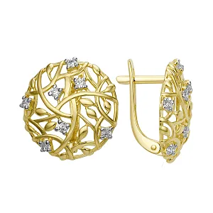 Серьги из желтого золота с фианитами