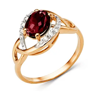 Кольцо из красного золота с гранатом