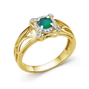 Кольцо из желтого золота с зеленым агатом