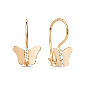 Серьги детские из красного золота с фианитами