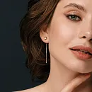 Серьги продевки из красного золота с фианитами