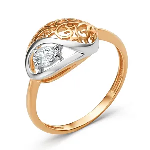 Кольцо из красного золота с фианитом