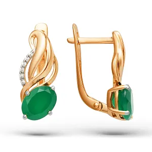 Серьги из красного золота с зелеными агатами