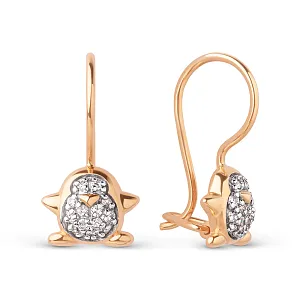 Серьги детские из красного золота с фианитами