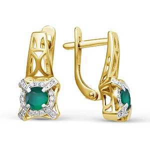 Серьги из желтого золота с зелеными агатами