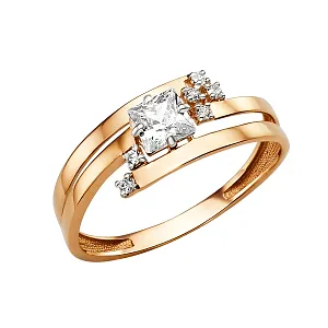 Кольцо из красного золота с фианитами