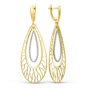 Серьги из желтого золота с фианитами