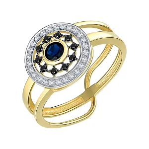 Кольцо из желтого золота с бриллиантами и сапфиром