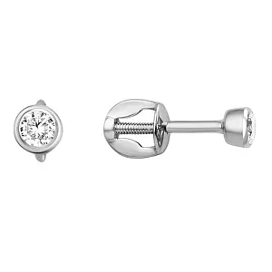 Серьги пусеты из белого золота с фианитами