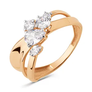 Кольцо из красного золота с фианитами