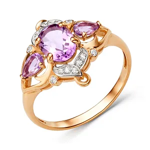 Кольцо из красного золота с аметистами