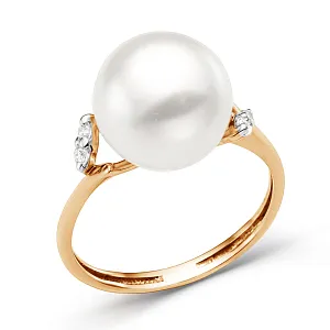 Кольцо из красного золота с жемчугом и фианитами