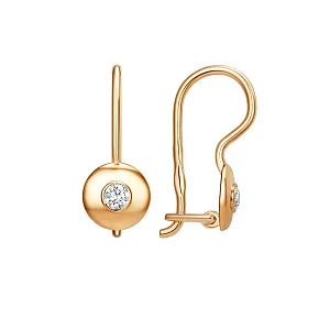 Серьги детские из красного золота с фианитами