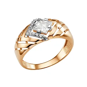 Кольцо из красного золота с фианитами