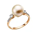 Кольцо из красного золота с жемчугом и фианитами