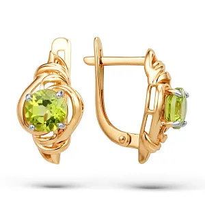 Серьги из красного золота с хризолитами