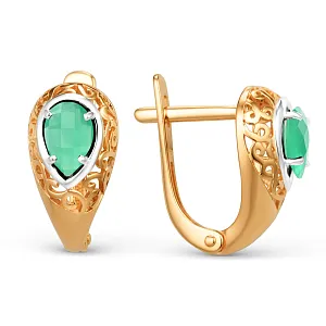 Серьги из красного золота с зелеными агатами