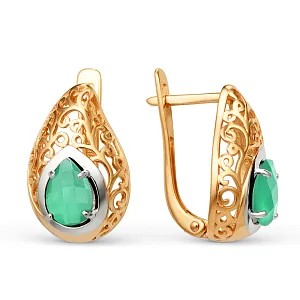 Серьги из красного золота с зелеными агатами