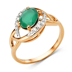 Кольцо из красного золота с зеленым агатом