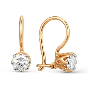 Серьги детские из красного золота с фианитами