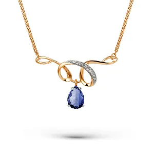 Колье из красного золота с бриллиантами и сапфиром