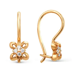 Серьги детские из красного золота с фианитами