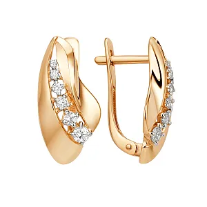 Серьги из красного золота с фианитами