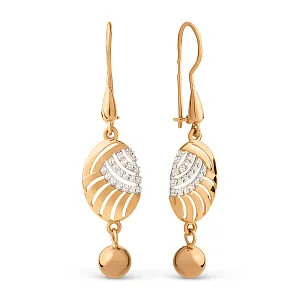 Серьги из красного золота с фианитами