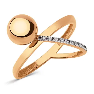 Кольцо из красного золота с фианитами