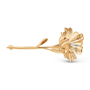 Брошь из красного золота с фианитом