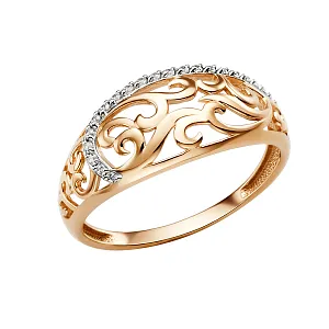 Кольцо из красного золота с фианитами