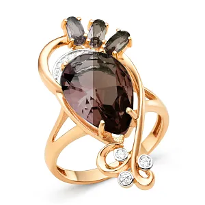 Кольцо из красного золота с раухтопазами