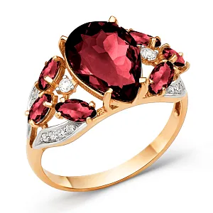 Кольцо из красного золота с гранатами