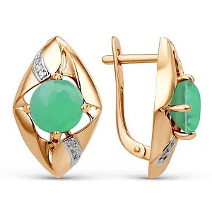 Серьги из красного золота с зелеными агатами