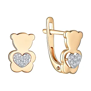 Серьги детские из красного золота с бриллиантами