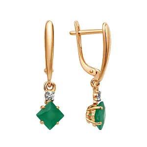 Серьги из красного золота с зелеными агатами