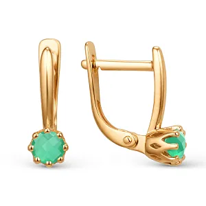 Серьги из красного золота с ониксом зеленым