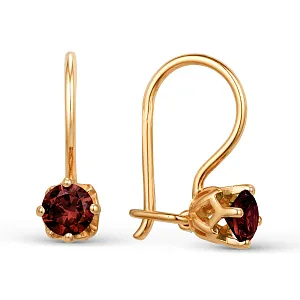 Серьги детские из красного золота с гранатами