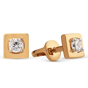 Серьги пусеты из красного золота с фианитами