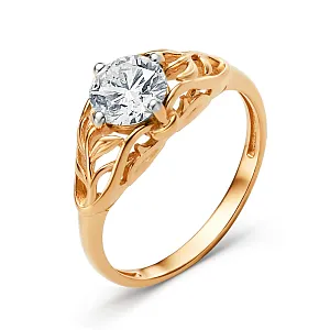 Кольцо из красного золота с фианитом